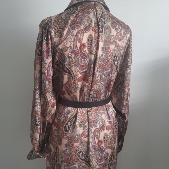 ITALIAN Designer Elegant Modest Midi Dress Satin Brocade Paisley Print Pockets - Picture 9 of 10